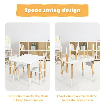 Costway Kids Wooden Table & 2 Chairs Set Children Activity Table Set - Image 5