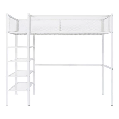 Metal Twin Size Loft Bed With 4 Shelves And Storage - ModernLuxe - Image 4