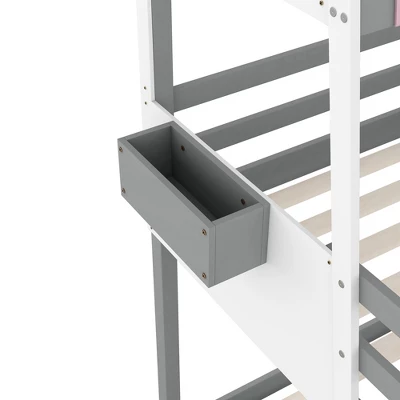 Twin Over Twin Car-Shaped Bunk Bed With Wheels, Drawers And Shelves, Gray - ModernLuxe - Image 10