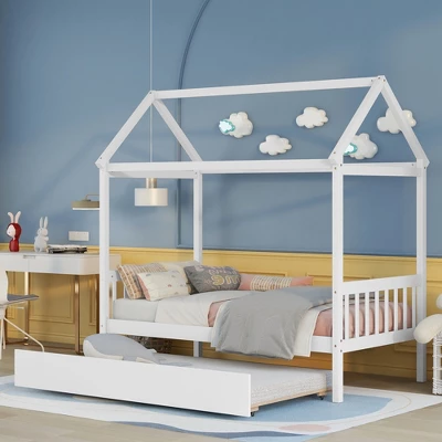 Twin Size House Shaped Platform Bed With Trundle - ModernLuxe - Image 2