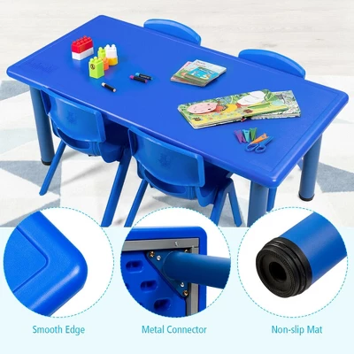Costway Kids Plastic Rectangular Learn And Play Table Playroom Kindergarten Home Blue - Image 6