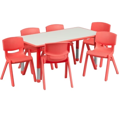 Emma And Oliver 23.625"W X 47.25"L Rectangular Plastic Height Adjustable Activity Table Set With 6 Chairs - Image 13