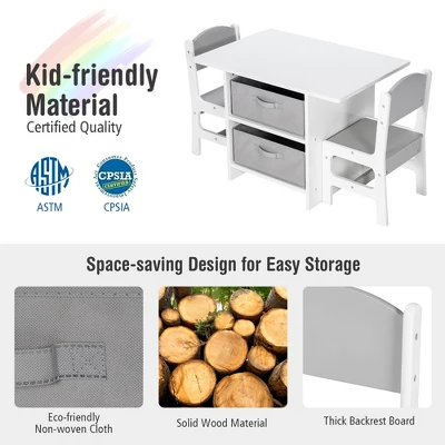 Babyjoy Kids Art Play Wood Table And 2 Chairs Set W/ Storage Baskets Puzzle - Image 4