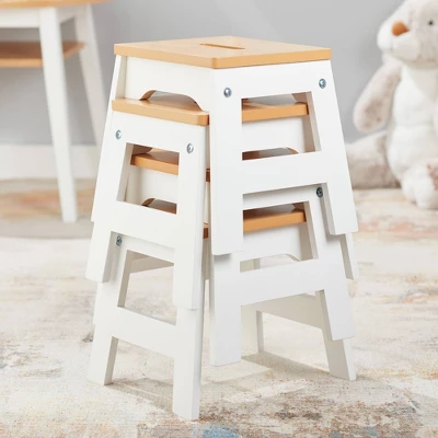 Melissa & Doug Wooden Stools - Set Of 4 - White/Natural