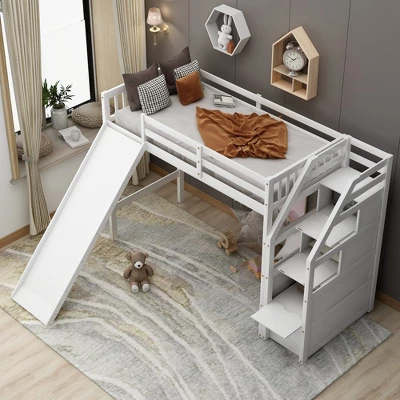 Twin Loft Bed With Storage And Sliders - ModernLuxe - Image 2