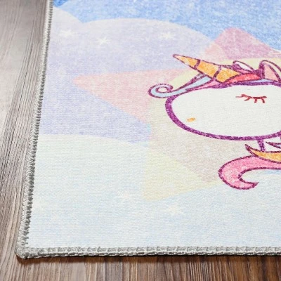 Unicorn Rainbow Colorful Kids Playroom Nursery Washable Indoor Area Rug By Blue Nile Mills - Image 2