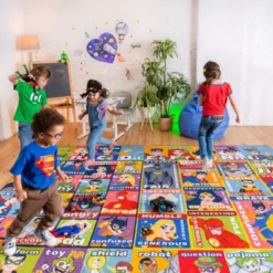 KC CUBS | DC Super Hero Boy & Girl Kids ABC Alphabet, Traits & Emotions Educational Learning & Play Nursery Bedroom Classroom Rug Carpet
