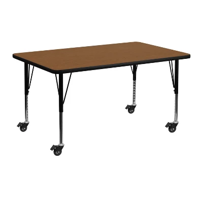 Flash Furniture Mobile 24''W X 48''L Rectangular HP Laminate Activity Table - Height Adjustable Short Legs - Image 3