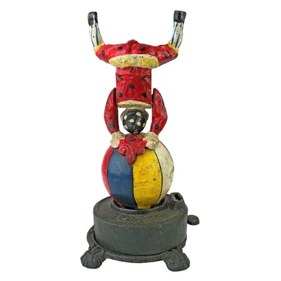 Design Toscano Spinning Acrobat Clown On Globe Authentic Iron Mechanical Bank - Image 4