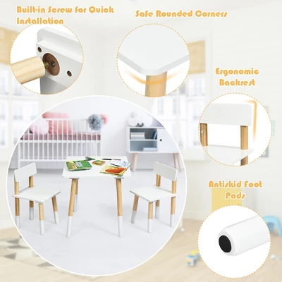 Costway Kids Wooden Table & 2 Chairs Set Children Activity Table Set - Image 6