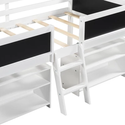 Twin Size Low Loft Bed With Two Removable Shelves, Ladder And Decorative Rail Chalkboard - ModernLuxe - Image 7