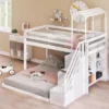 Twin Over Full Bunk Bed With Staircase, Shelves And House Roof-ModernLuxe