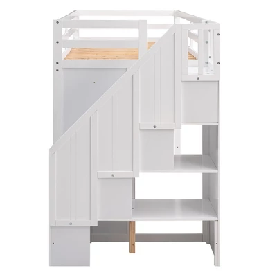 Functional Twin Loft Bed With 3 Shelves, 2 Wardrobes, 2 Drawers And Ladder With Storage-ModernLuxe - Image 8