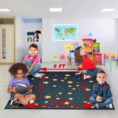 Deerlux 6 Ft. Social Distancing Colorful Kids Classroom Seating Area Rug, Starry Sky Design - Image 3