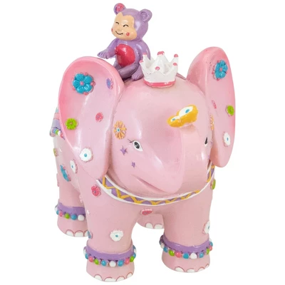 Northlight 5.75" Children's Pink Elephant With Monkey Coin Bank - Image 2