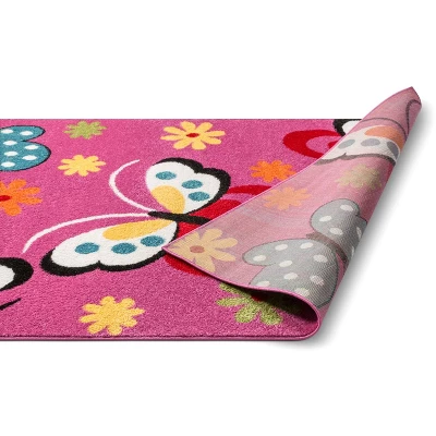 Well Woven Modern Daisy Butterflies Bright Kids Room Carpet Soft Durable Pink Area Rug - Image 3