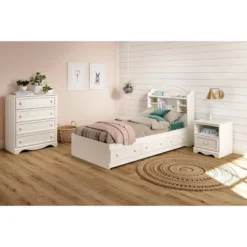 Twin Savannah Bookcase Headboard Pure White - South Shore