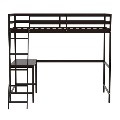 Emma And Oliver Twin Wood Loft Bed Frame With Protective Guardrails And Integrated Desk And Ladder For Use With Any 6-8" Thick Mattress - Image 10