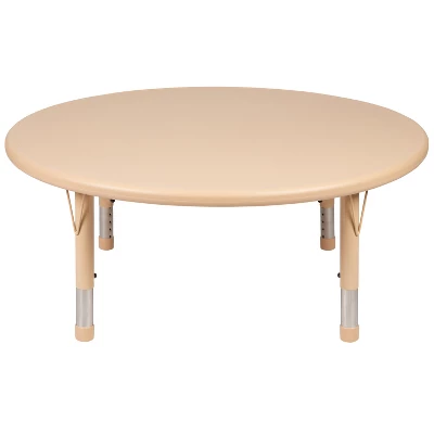 Emma And Oliver 45" Round Natural Plastic Height Adjustable Activity Table - School Table For 4 - Image 7