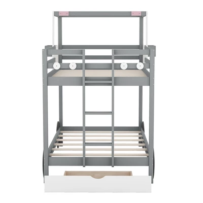 Twin Over Twin Car-Shaped Bunk Bed With Wheels, Drawers And Shelves, Gray - ModernLuxe - Image 7