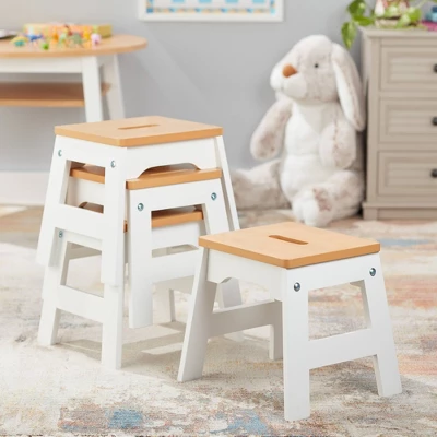 Melissa & Doug Wooden Stools - Set Of 4 - White/Natural - Image 3