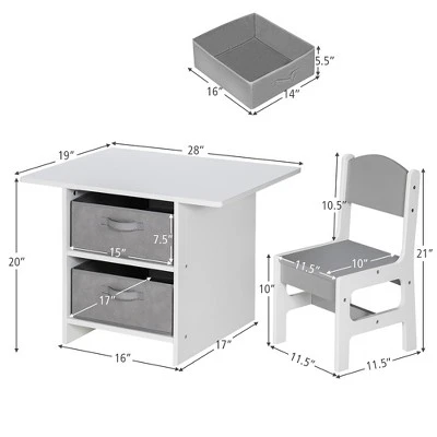 Babyjoy Kids Art Play Wood Table And 2 Chairs Set W/ Storage Baskets Puzzle - Image 8