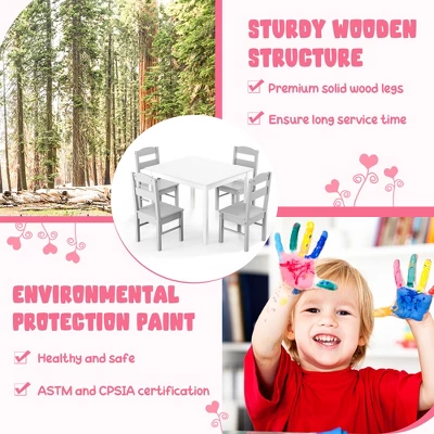 Costway Kids 5 Piece Table & Chair Set Wooden Children Activity Playroom Furniture Gift - Image 6
