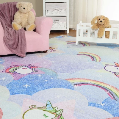 Unicorn Rainbow Colorful Kids Playroom Nursery Washable Indoor Area Rug By Blue Nile Mills - Image 9