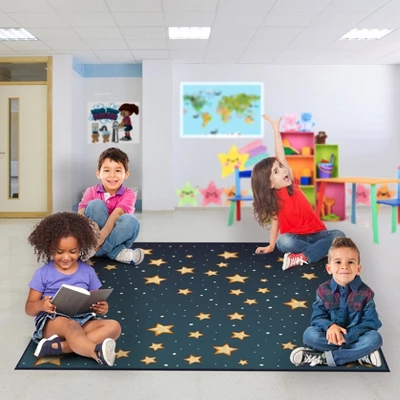 Deerlux 6 Ft. Social Distancing Colorful Kids Classroom Seating Area Rug, Starry Sky Design - Image 2