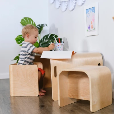 ECR4Kids Bentwood Multipurpose Table And Chair Set, Kids Furniture, Natural, 3-Piece - Image 9