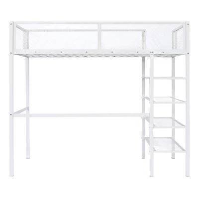 Metal Twin Size Loft Bed With 4 Shelves And Storage - ModernLuxe - Image 6