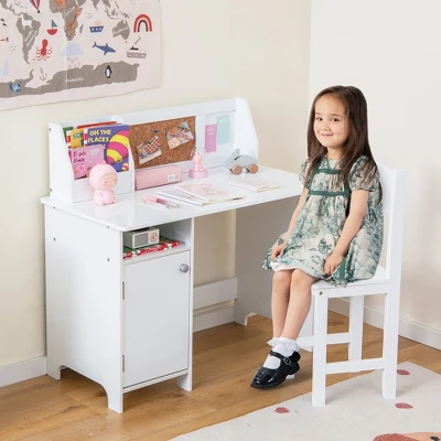 Costway Kids Desk And Chair Set Study Writing Workstation With Bookshelf & Bulletin Board - Image 3