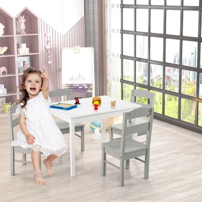 Costway Kids 5 Piece Table & Chair Set Wooden Children Activity Playroom Furniture Gift - Image 2