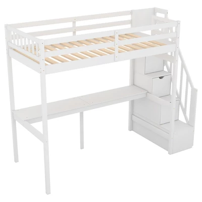 Twin Size Loft Bed With Storage Staircase And Built-in Desk-ModernLuxe - Image 7