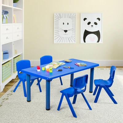 Costway Kids Plastic Rectangular Learn And Play Table Playroom Kindergarten Home Blue - Image 2
