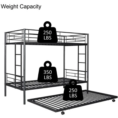 Twin Over Twin Metal Bunk Bed With Trundle Bed And Ladders-ModernLuxe - Image 5