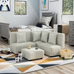 Tibbetts Kids' Sectional With Ottoman Gray/White - HOMES: Inside + Out