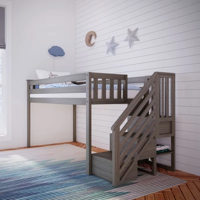 Max & Lily Twin Low Loft Bed With Staircase