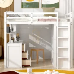 Twin Size Loft Bed With Drawers, Desk And Wardrobe-ModernLuxe