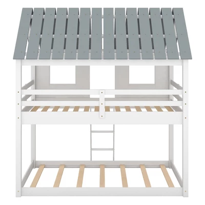 Twin Over Twin Low Bunk Beds With House Shaped Roof And Guardrail, White-ModernLuxe - Image 8