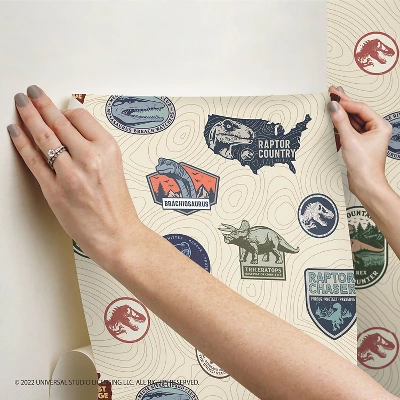 Jurassic World Badges Peel & Stick Wallpaper Beige - RoomMates - Image 4