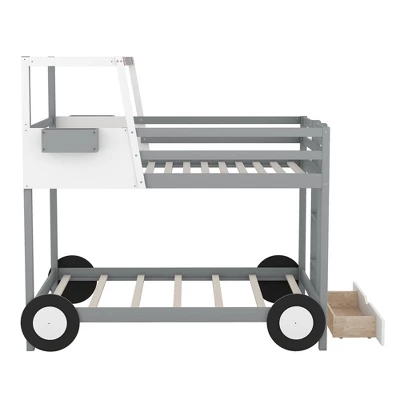 Twin Over Twin Car-Shaped Bunk Bed With Wheels, Drawers And Shelves, Gray - ModernLuxe - Image 4