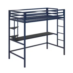 Twin Maxwell Metal Loft Bed With Desk & Shelves Blue/Black - Novogratz