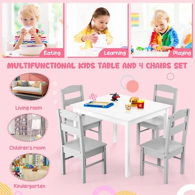 Costway Kids 5 Piece Table & Chair Set Wooden Children Activity Playroom Furniture Gift - Image 8