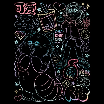 Junior's Turning Red Neon Doodles Mei Lee T-Shirt