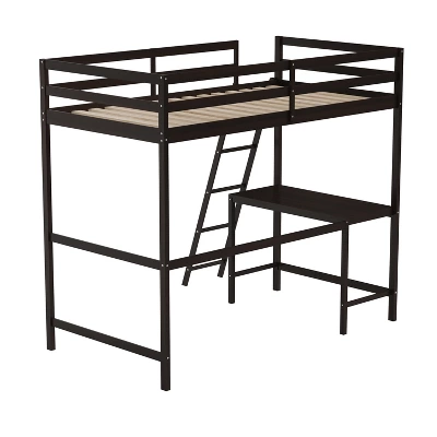 Emma And Oliver Twin Wood Loft Bed Frame With Protective Guardrails And Integrated Desk And Ladder For Use With Any 6-8" Thick Mattress - Image 8