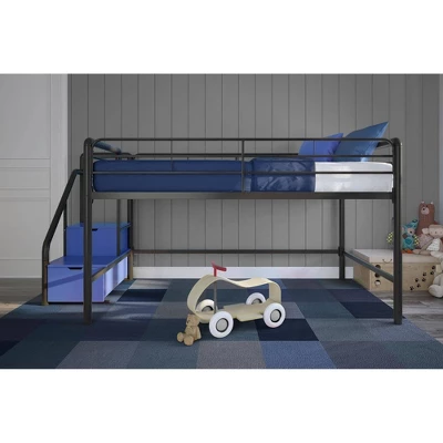 Twin Jamie Junior Loft Bed With Storage Steps Black - Room & Joy - Image 3
