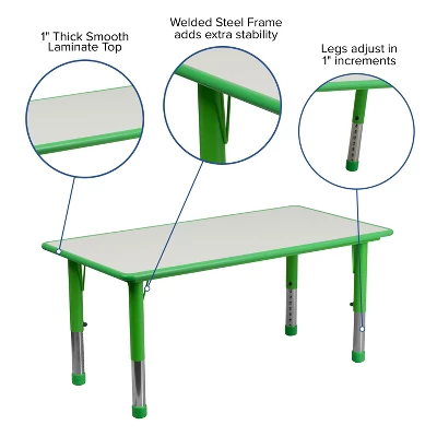 Flash Furniture 23.625"W X 47.25"L Rectangular Plastic Height Adjustable Activity Table - Image 2