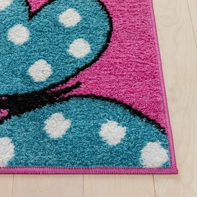 Well Woven Modern Daisy Butterflies Bright Kids Room Carpet Soft Durable Pink Area Rug - Image 2