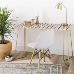 Wonder Forest Grid Lock Black And Gold Desk - Deny Designs